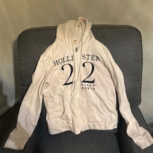 White Hollister zip up hooded sweater